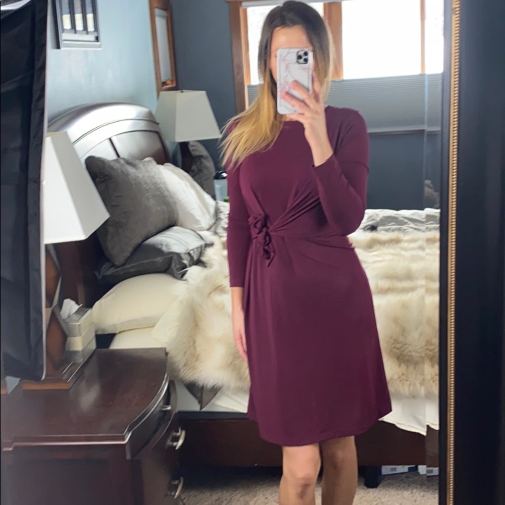 Banana Republic Maroon Long Sleeve Twist Dress, Small